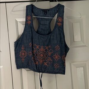 American Eagle Outfitters Blue Crop Top with Orange Embroidery